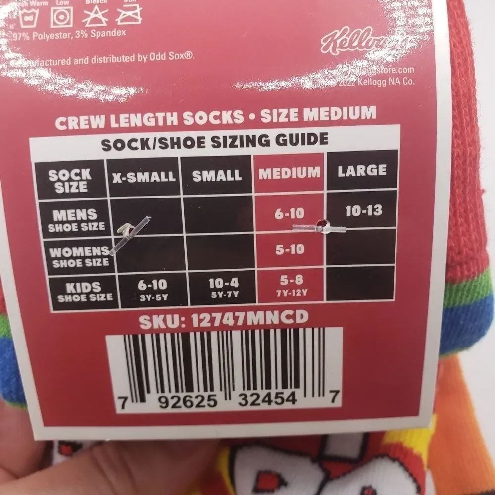 𝅺kellogs socks cereal Tony the tiger fruit loops socks